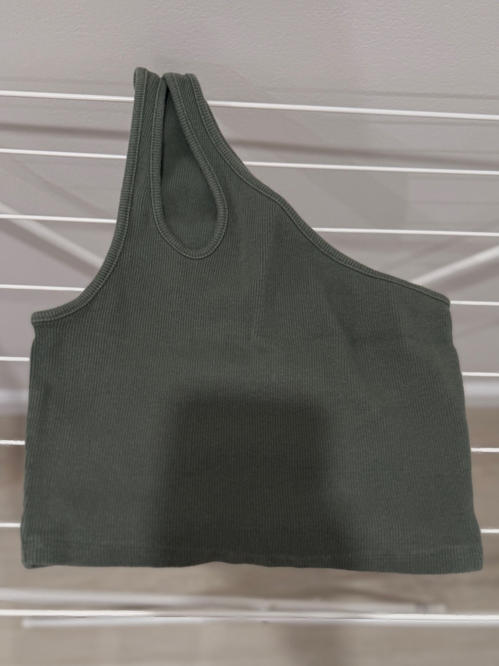 Zara Olive Green Ribbed One-Shoulder Crop Top